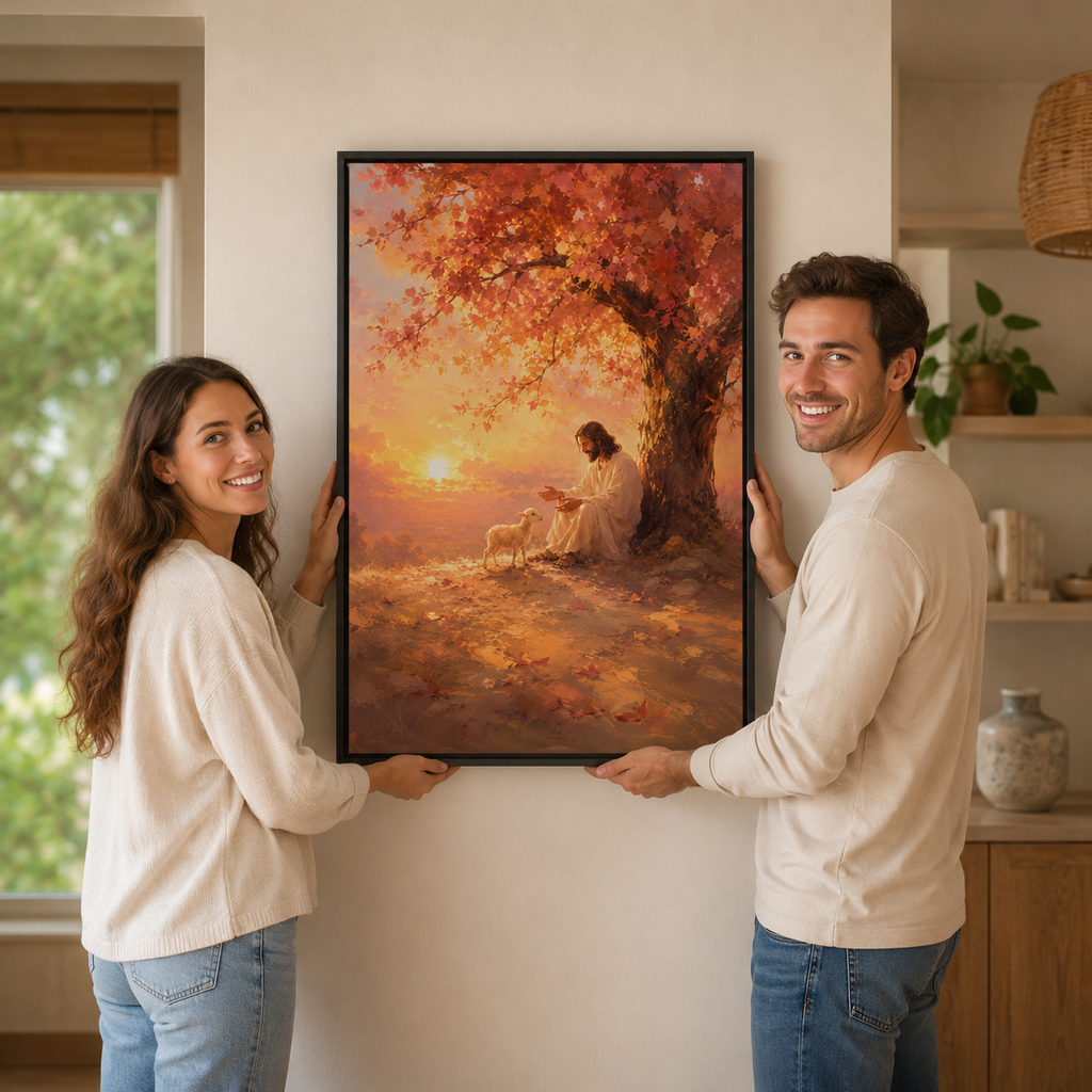 Autumn Sunset Good Shepherd Canvas Wall Art - Christian Home Decor