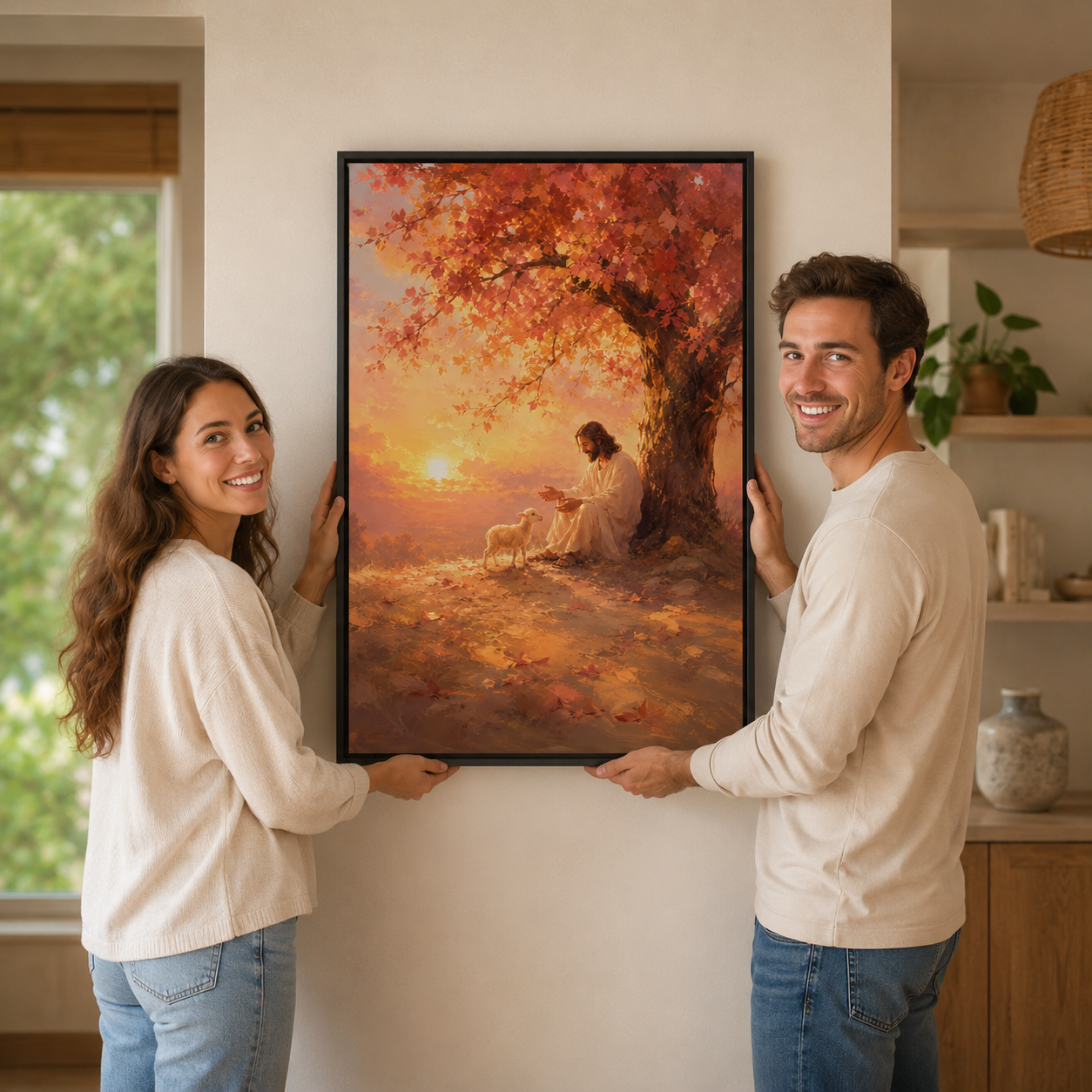 Autumn Sunset Good Shepherd Canvas Wall Art - Christian Home Decor