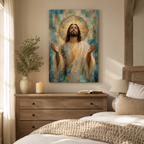 The Divine Embrace: Premium Blue & Gold Jesus Canvas