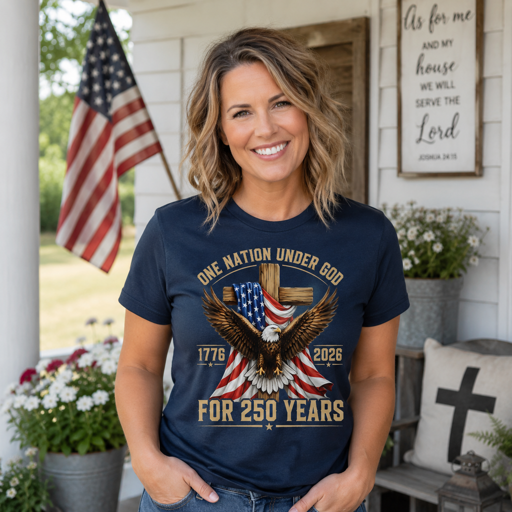 One Nation Under God for 250 Years Unisex T-shirt, Women's T-shirt, Unisex Long Sleeve, Sweatshirt, Hoodie, Zip Hoodie