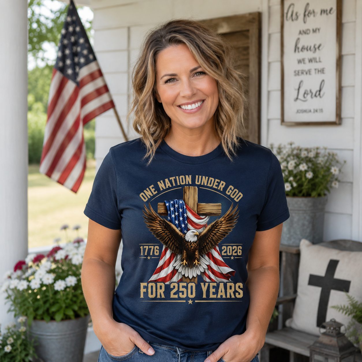 One Nation Under God for 250 Years Unisex T-shirt, Women's T-shirt, Unisex Long Sleeve, Sweatshirt, Hoodie, Zip Hoodie