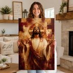 The Divine Surrender: Premium Burgundy & Gold Jesus Canvas