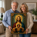 Sacred Heart of Jesus Canvas Wall Art, Catholic Christian Jesus Portrait, Vintage Religious Wall Decor, Framed Christian Gift