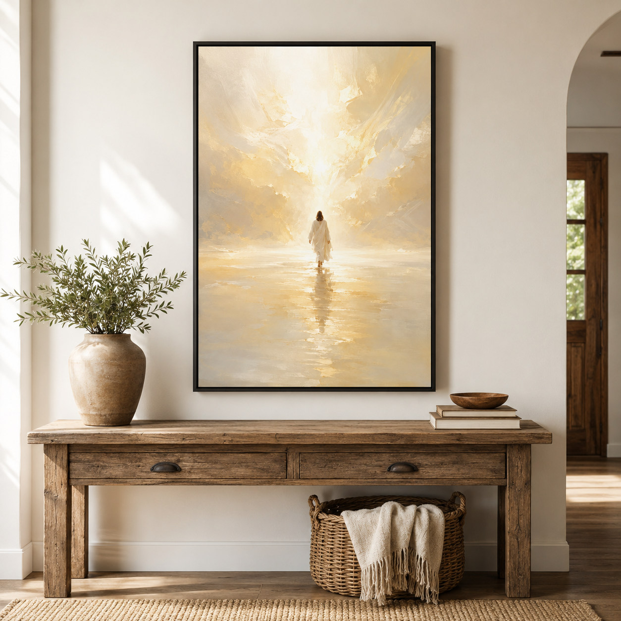 Abstract "Into the Light" Jesus Canvas Wall Art - Golden Christian Home Decor