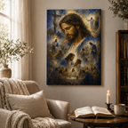 Impressionist Jesus Journey Montage Canvas Print - Blue Religious Wall Decor