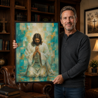 Divine Radiance: Premium Teal & Gold Jesus Canvas