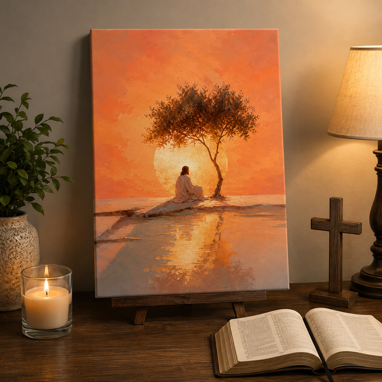 The Glowing Dawn: Premium Jesus Landscape Canvas