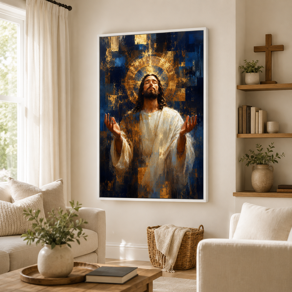 Radiant Glory: Modern Abstract Jesus Canvas Print