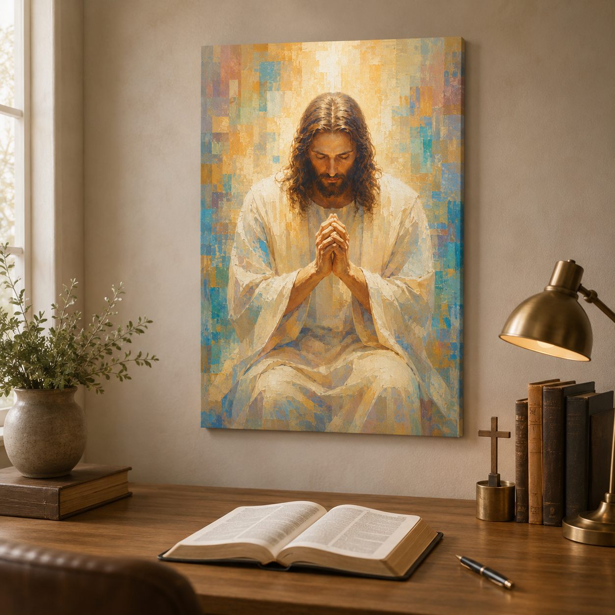 Praying Jesus Impressionist Canvas Wall Art - Radiant Christian Home Decor