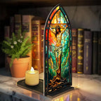 Sacred Heart Jesus Tabletop Decor: Stained Glass Aesthetic (Premium Acrylic & Wood - No Candles))