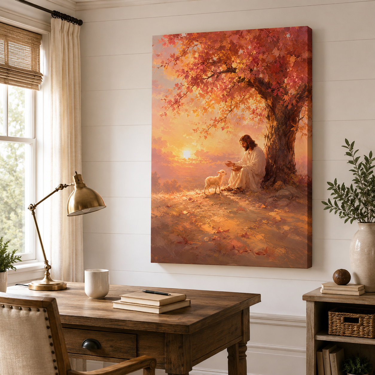 Autumn Sunset Good Shepherd Canvas Wall Art - Christian Home Decor