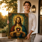 Sacred Heart of Jesus Canvas Wall Art, Catholic Christian Jesus Portrait, Vintage Religious Wall Decor, Framed Christian Gift