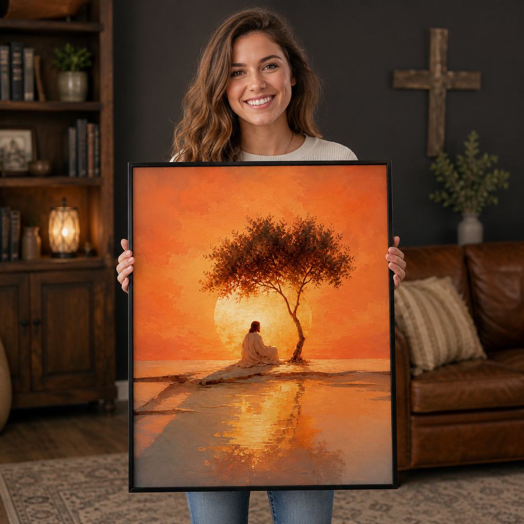 The Glowing Dawn: Premium Jesus Landscape Canvas