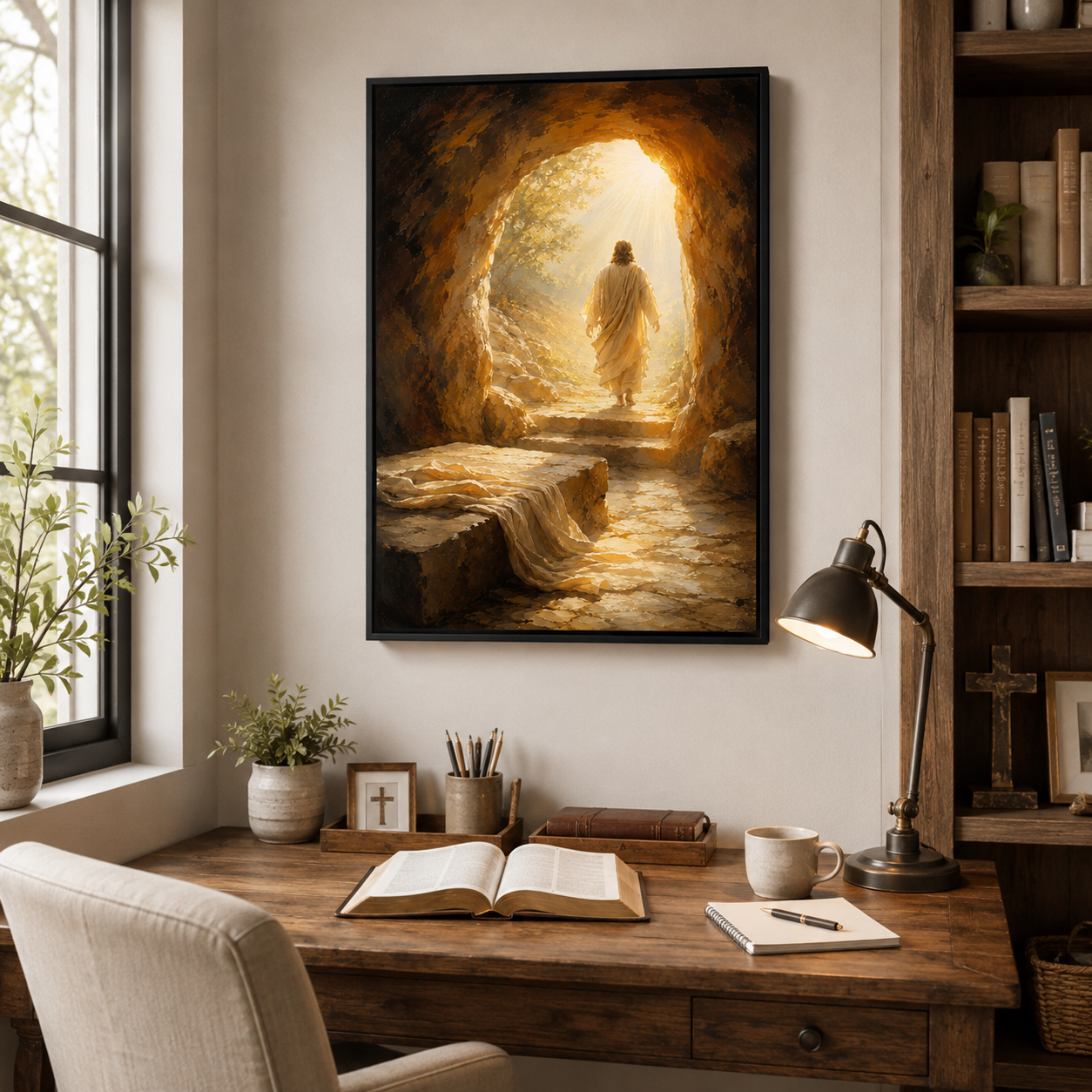 "He is Risen" Jesus Christ Resurrection Canvas Wall Art - Empty Tomb Christian Home Decor