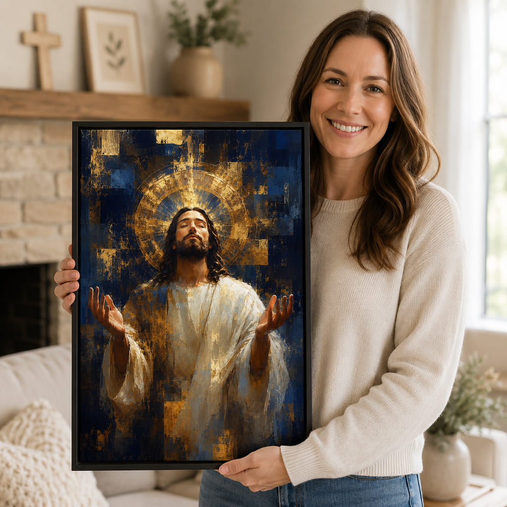 Radiant Glory: Modern Abstract Jesus Canvas Print
