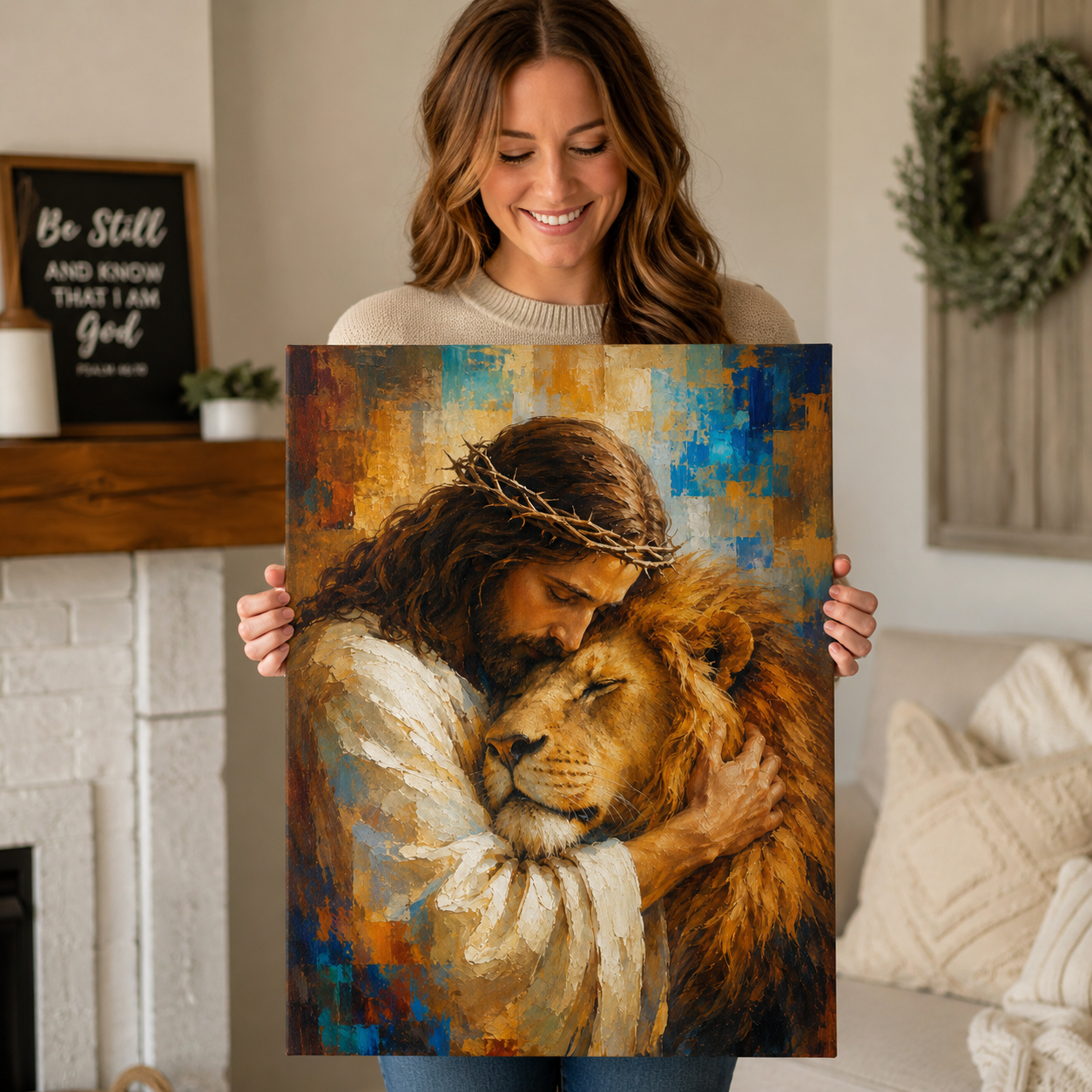 Strength & Grace: High-End Jesus and Lion Wall Art