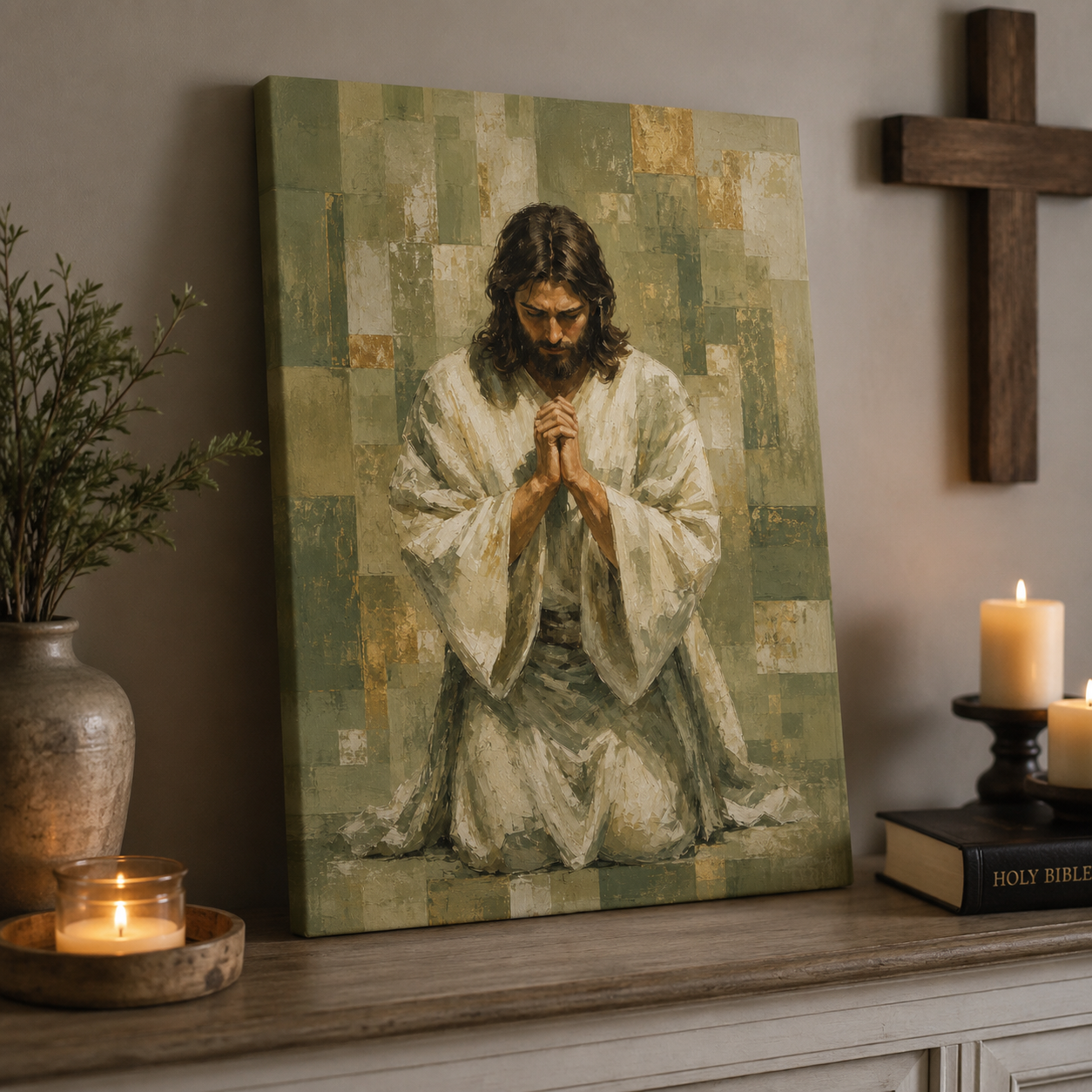 Serenity in Prayer: Premium Earth Tone Jesus Canvas