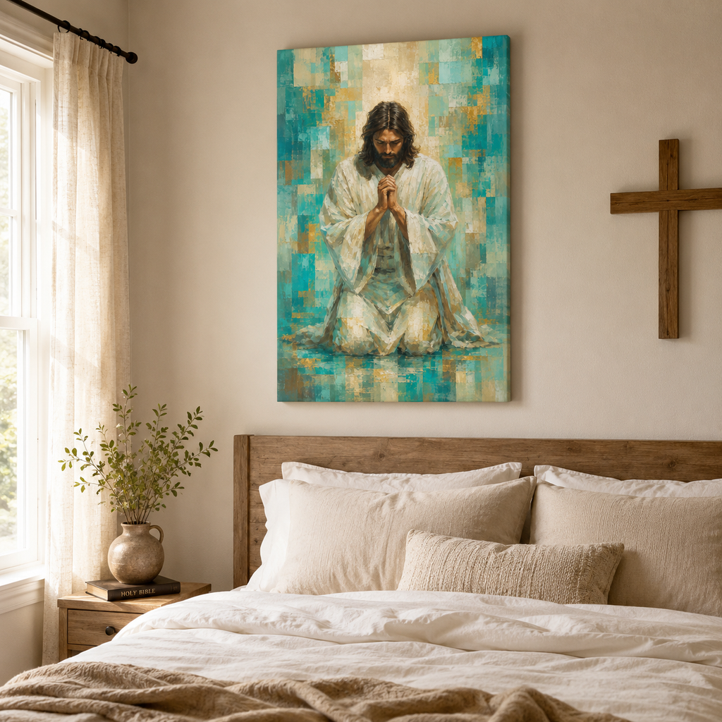 Divine Radiance: Premium Teal & Gold Jesus Canvas