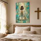 Divine Radiance: Premium Teal & Gold Jesus Canvas