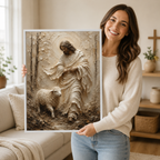 Jesus and Lamb Impasto Style Canvas Print - Modern Farmhouse Religious Art