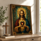 Sacred Heart of Jesus Canvas Wall Art, Catholic Christian Jesus Portrait, Vintage Religious Wall Decor, Framed Christian Gift