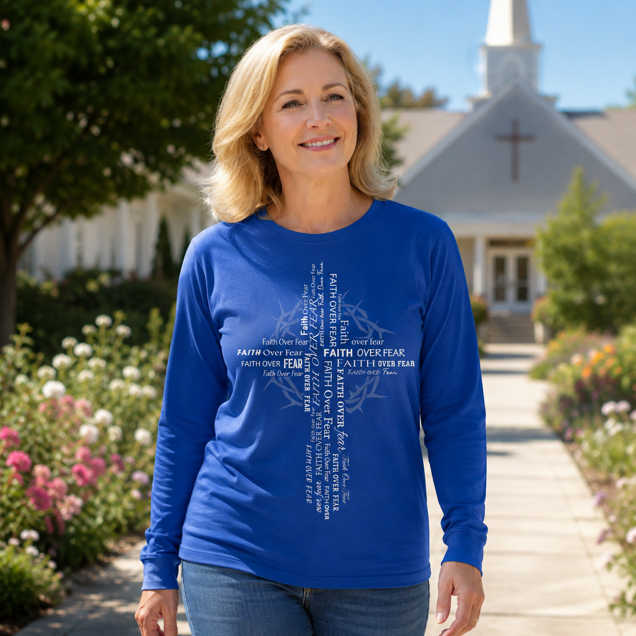 Faith Over Fear Cross Unisex T-shirt, Women's T-shirt, Unisex Long Sleeve, Sweatshirt, Hoodie, Zip Hoodie