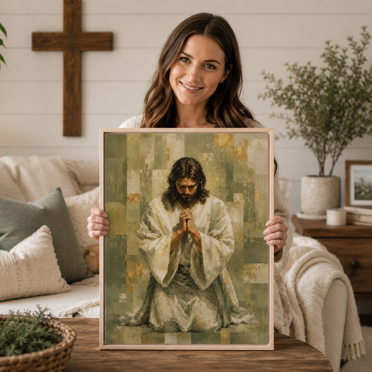Serenity in Prayer: Premium Earth Tone Jesus Canvas