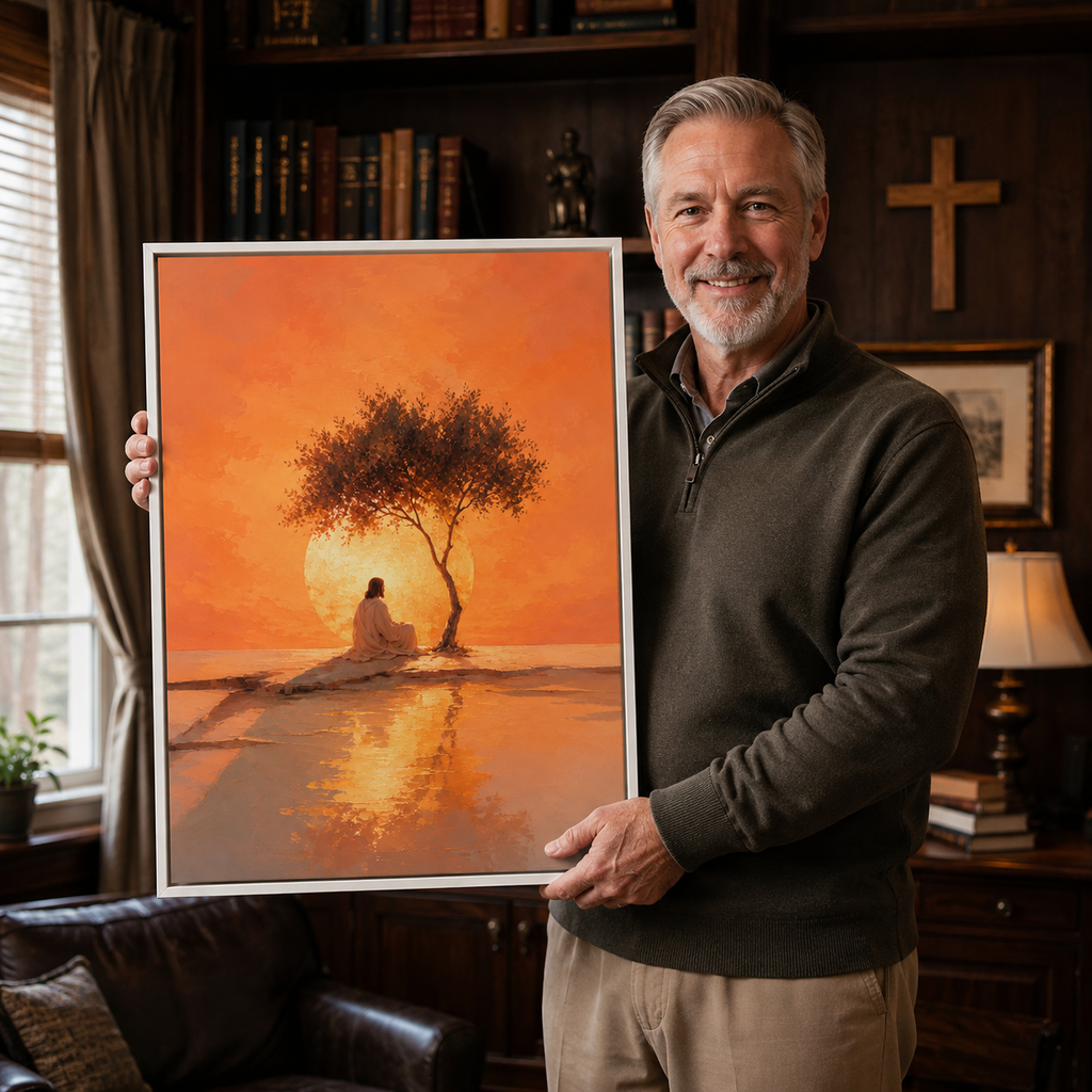The Glowing Dawn: Premium Jesus Landscape Canvas