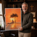 The Glowing Dawn: Premium Jesus Landscape Canvas