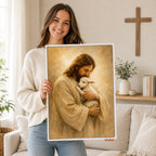 The Good Shepherd Jesus and Lamb Canvas Wall Art - Christian Home Decor