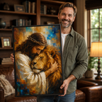 Strength & Grace: High-End Jesus and Lion Wall Art