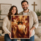 The Divine Surrender: Premium Burgundy & Gold Jesus Canvas