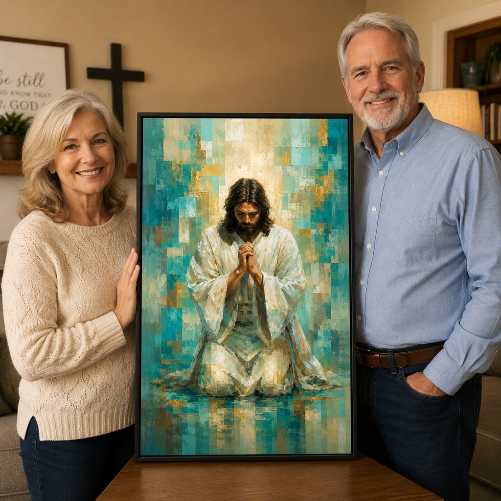 Divine Radiance: Premium Teal & Gold Jesus Canvas