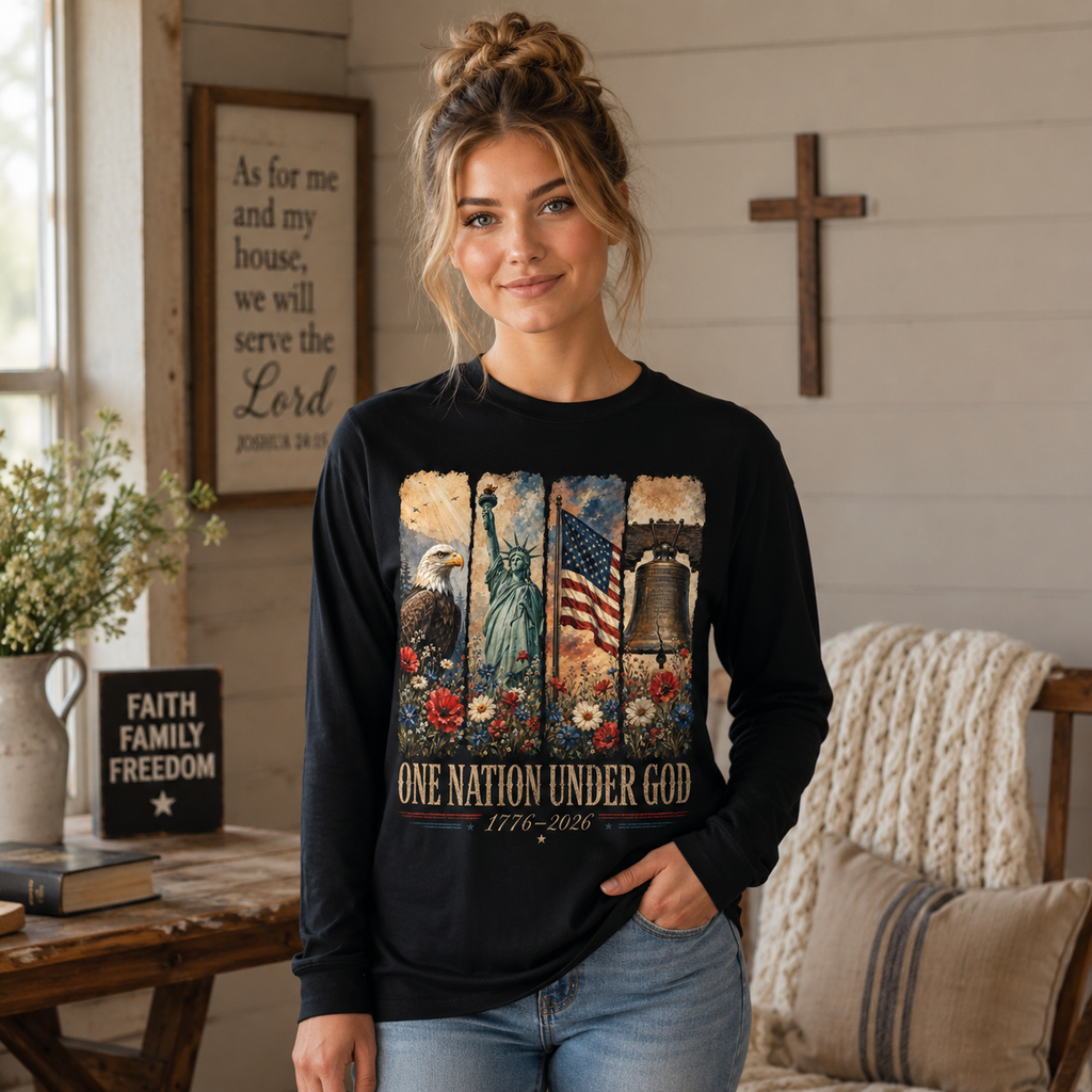 One Nation Under God for 250 Years Unisex T-shirt, Women's T-shirt, Unisex Long Sleeve, Sweatshirt, Hoodie, Zip Hoodie (Copy)