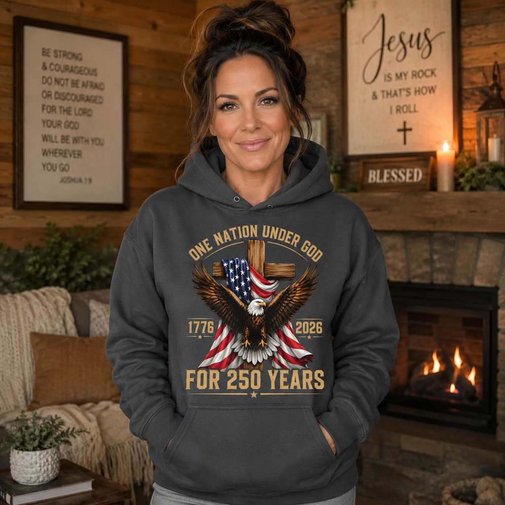 One Nation Under God for 250 Years Unisex T-shirt, Women's T-shirt, Unisex Long Sleeve, Sweatshirt, Hoodie, Zip Hoodie