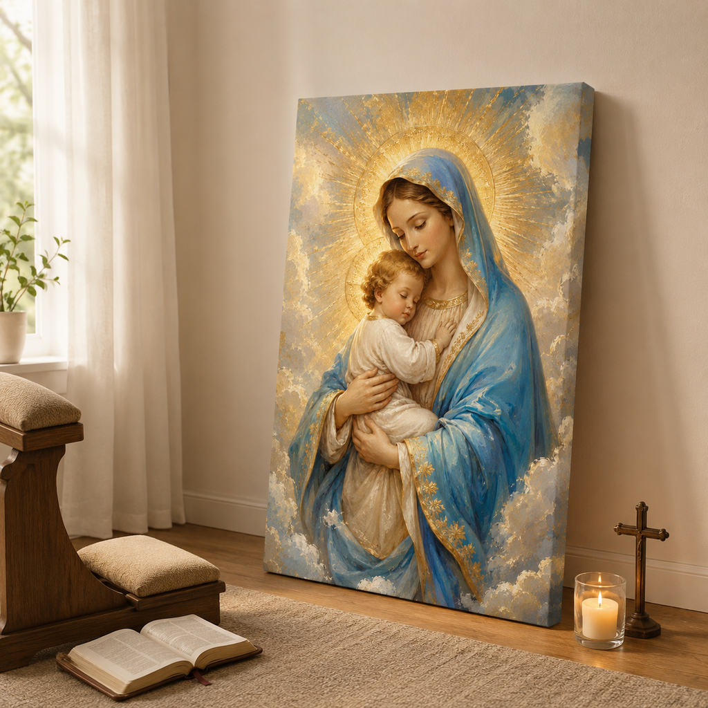 Radiant Grace: High-End Virgin Mary & Child Wall Art