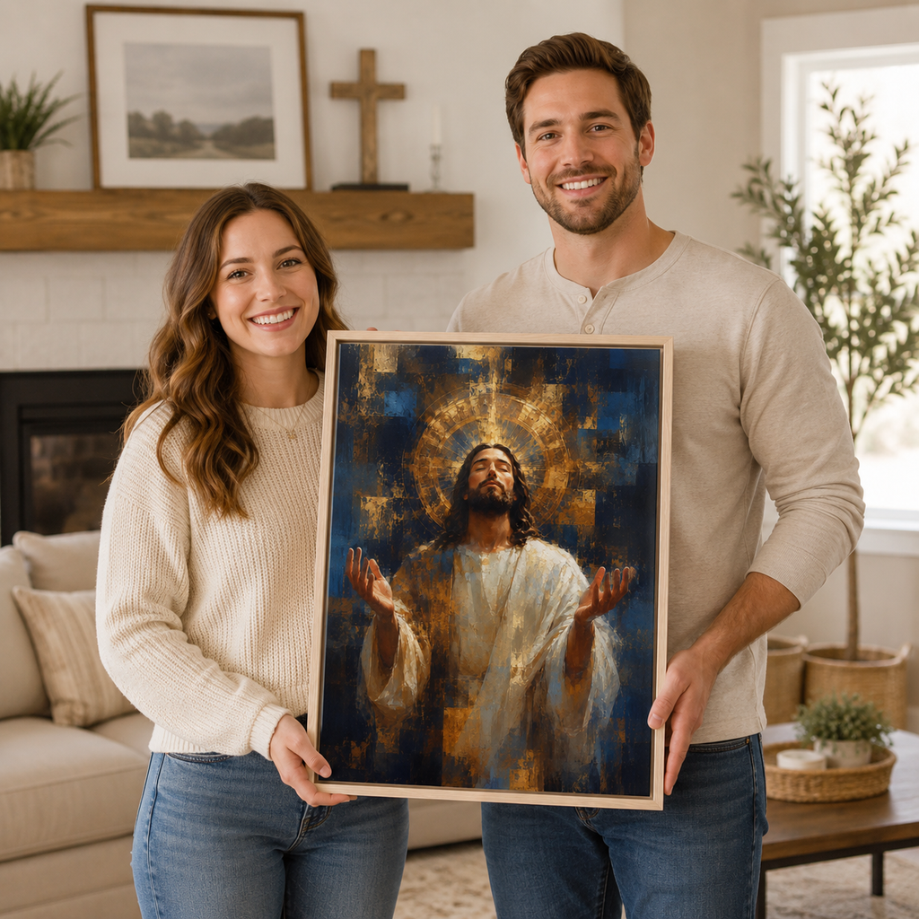 Radiant Glory: Modern Abstract Jesus Canvas Print