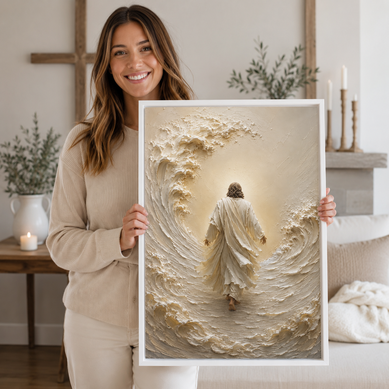 Jesus Calming the Storm Impasto Canvas Print - Modern Farmhouse Religious Art