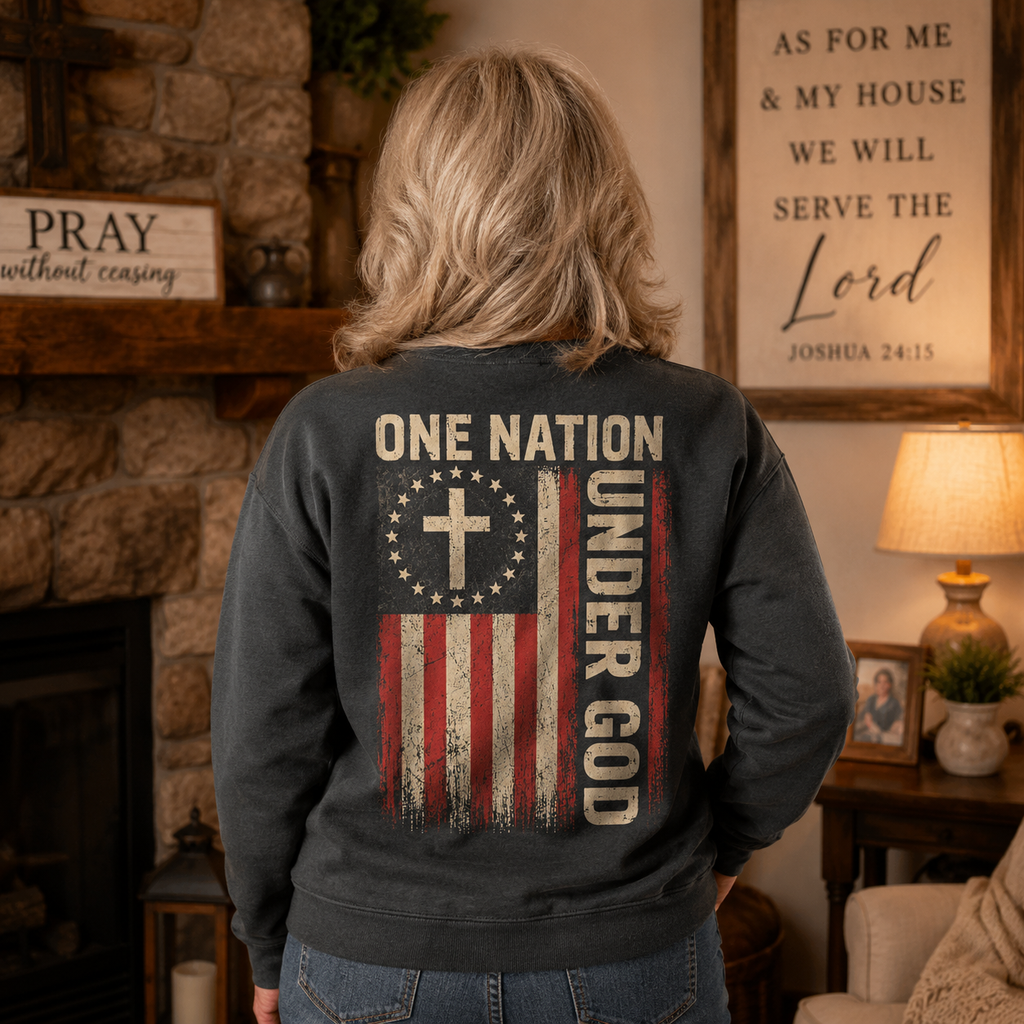 One Nation Under God American Flag Unisex T-shirt, Women's T-shirt, Unisex Long Sleeve, Sweatshirt, Hoodie, Zip Hoodie