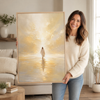Abstract "Into the Light" Jesus Canvas Wall Art - Golden Christian Home Decor