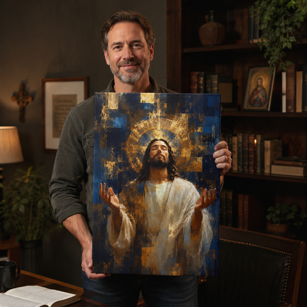 Radiant Glory: Modern Abstract Jesus Canvas Print