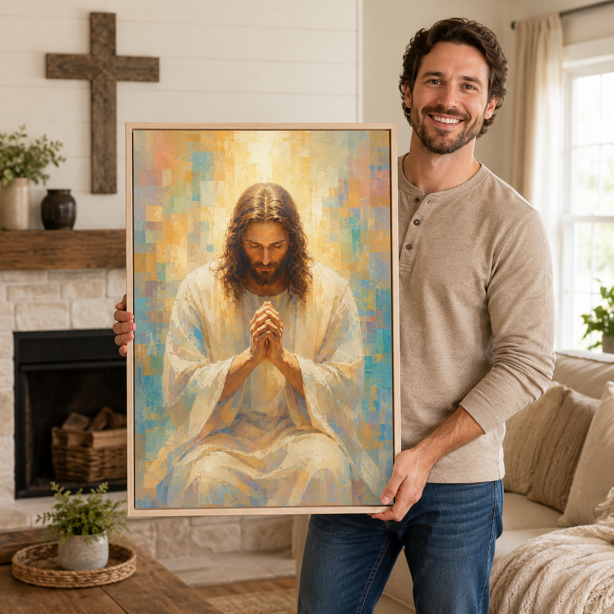Praying Jesus Impressionist Canvas Wall Art - Radiant Christian Home Decor