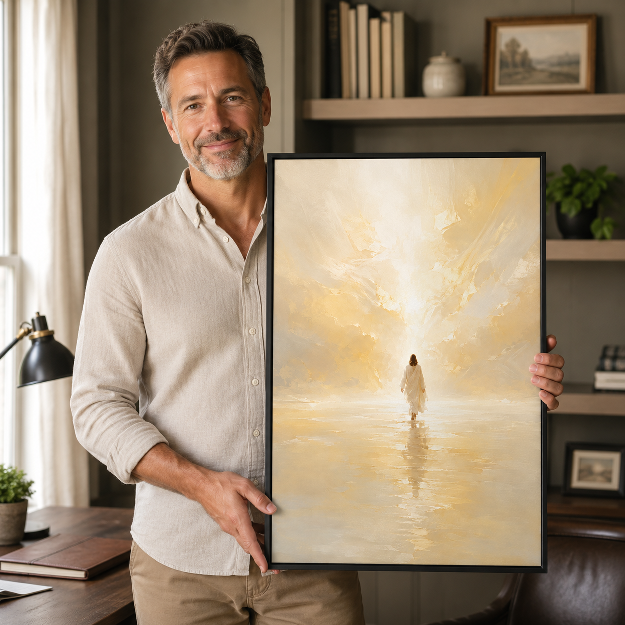 Abstract "Into the Light" Jesus Canvas Wall Art - Golden Christian Home Decor