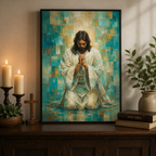 Divine Radiance: Premium Teal & Gold Jesus Canvas