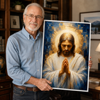 Blue and Gold Praying Jesus Canvas Wall Art - Textured Christian Decor