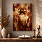 The Divine Surrender: Premium Burgundy & Gold Jesus Canvas