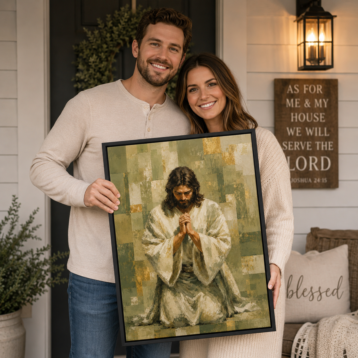 Serenity in Prayer: Premium Earth Tone Jesus Canvas