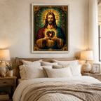 Sacred Heart of Jesus Canvas Wall Art, Catholic Christian Jesus Portrait, Vintage Religious Wall Decor, Framed Christian Gift