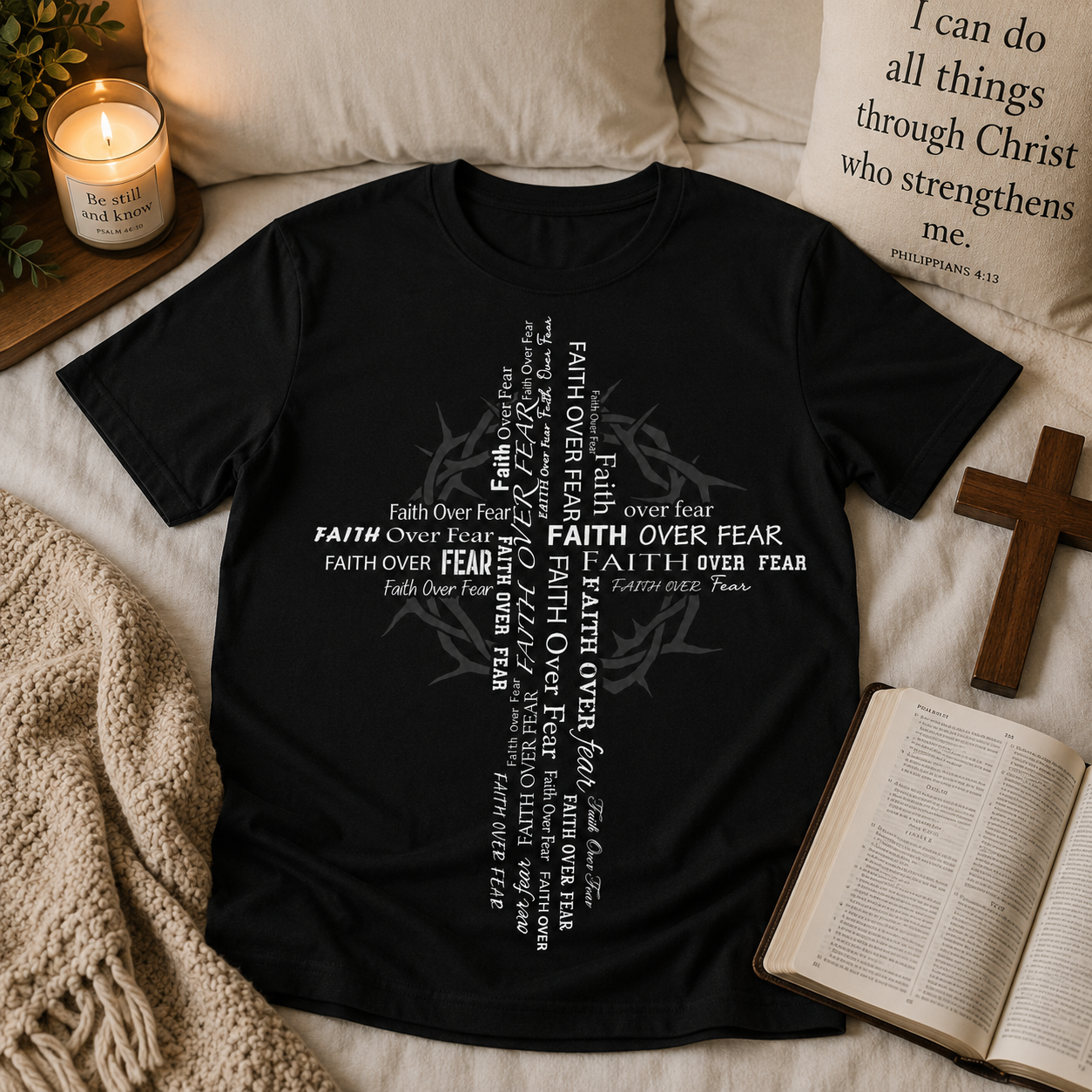 Faith Over Fear Cross Unisex T-shirt, Women's T-shirt, Unisex Long Sleeve, Sweatshirt, Hoodie, Zip Hoodie