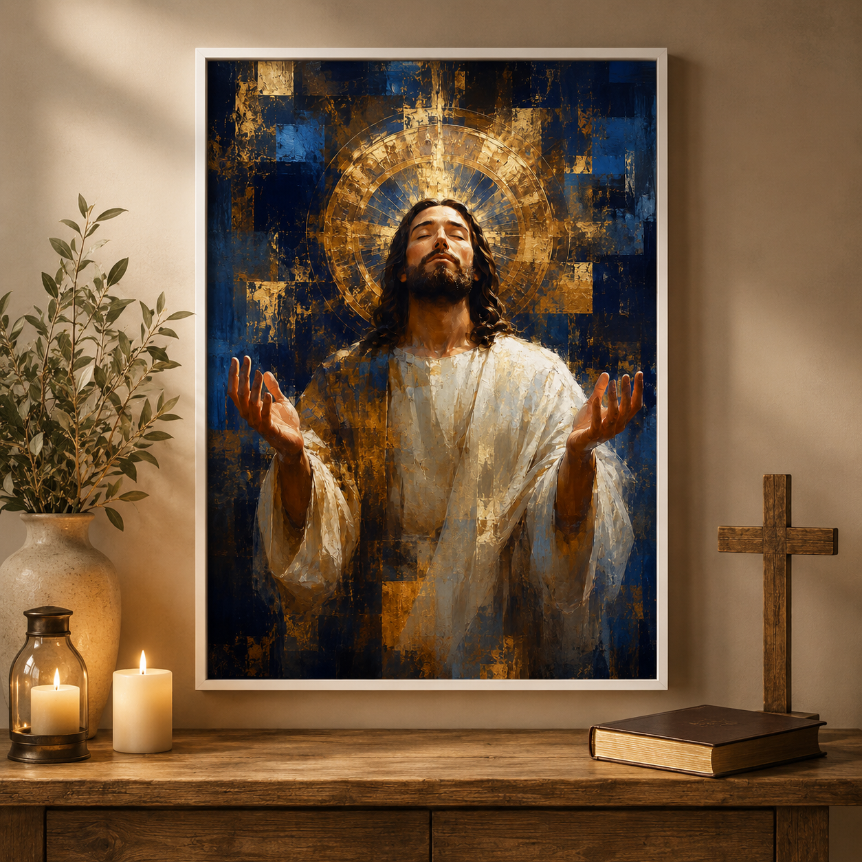 Radiant Glory: Modern Abstract Jesus Canvas Print